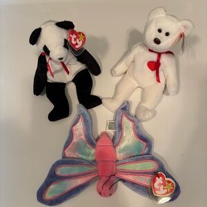 Ty Beanie Babies: Fortune, Flutter, Valentino ( lot of 3)